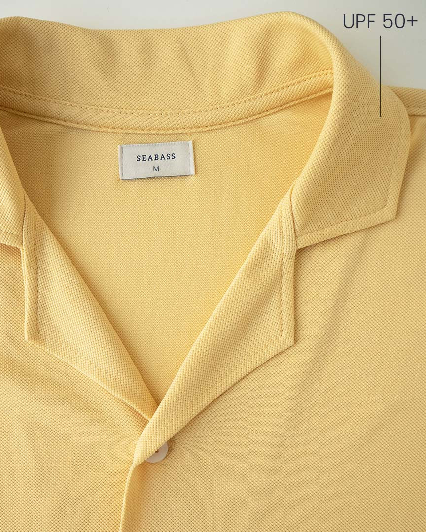 Heren Camp Shirt met UV-bescherming - zachtgeel