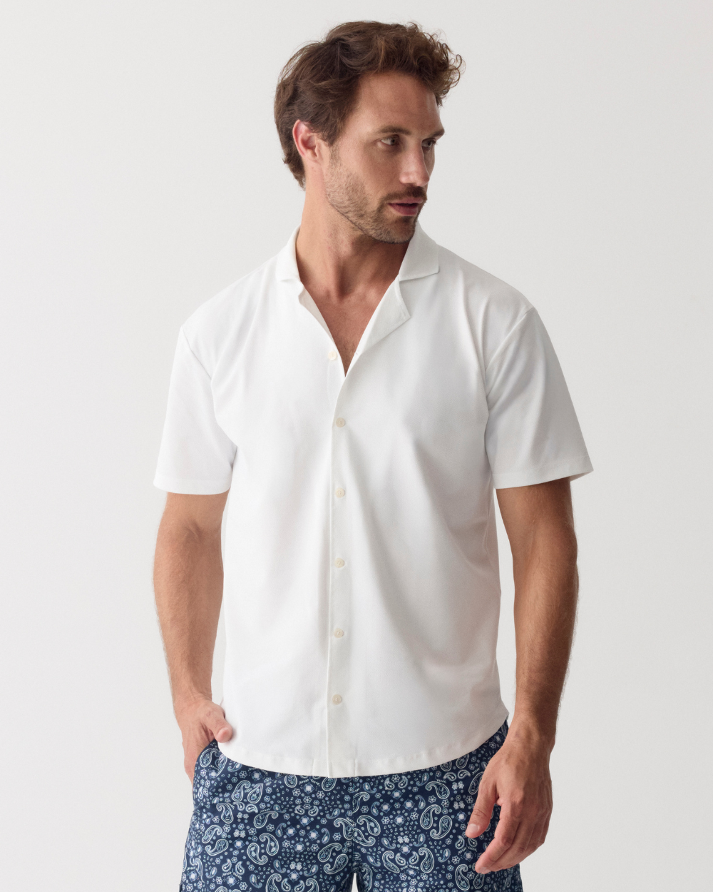 Heren Camp Shirt met UV-bescherming - wit