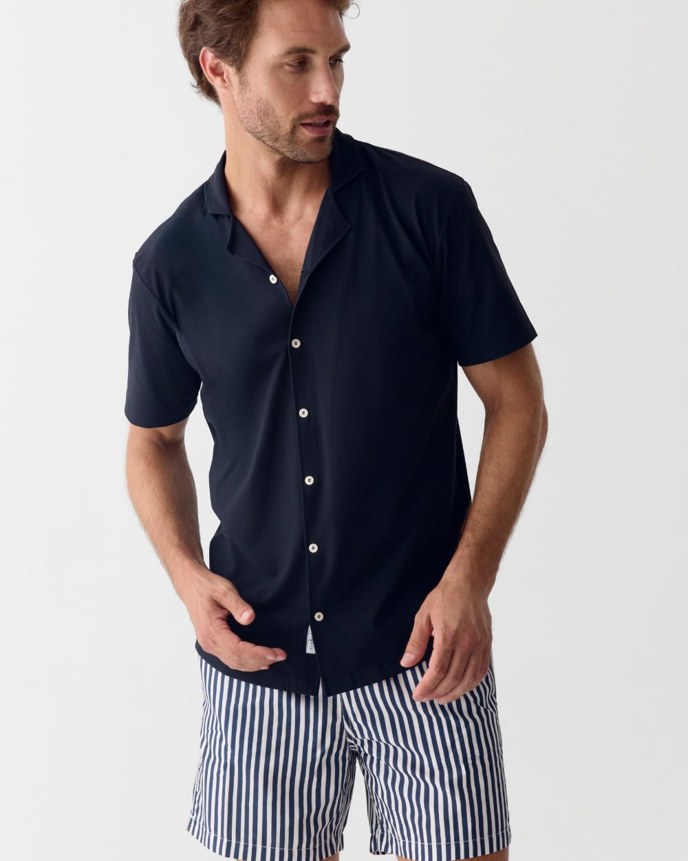 Heren Camp Shirt met UV-bescherming - marineblauw
