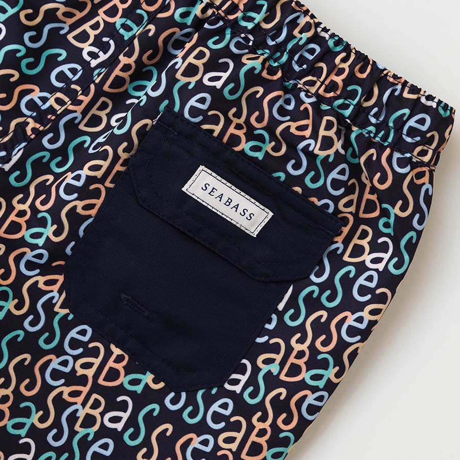 Jongens UV Zwembroek Hollywood - marineblauw logo print