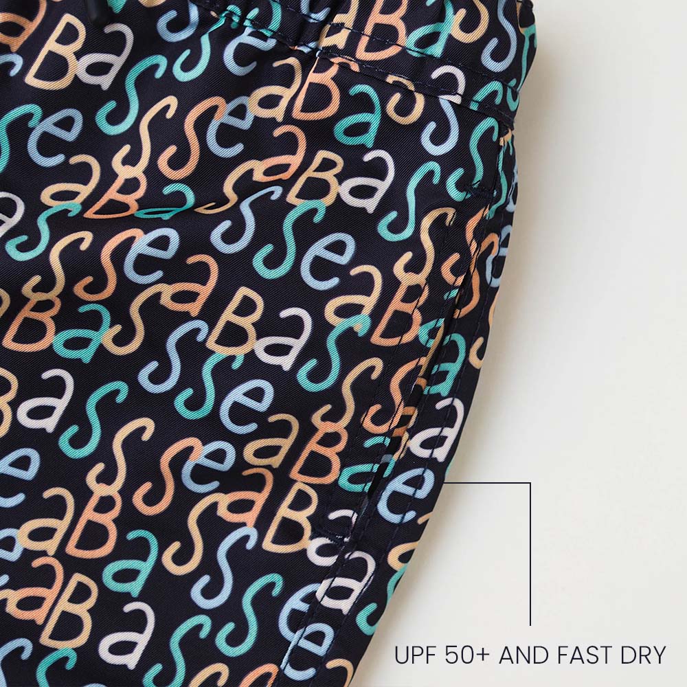 Jongens UV Zwembroek Hollywood - marineblauw logo print