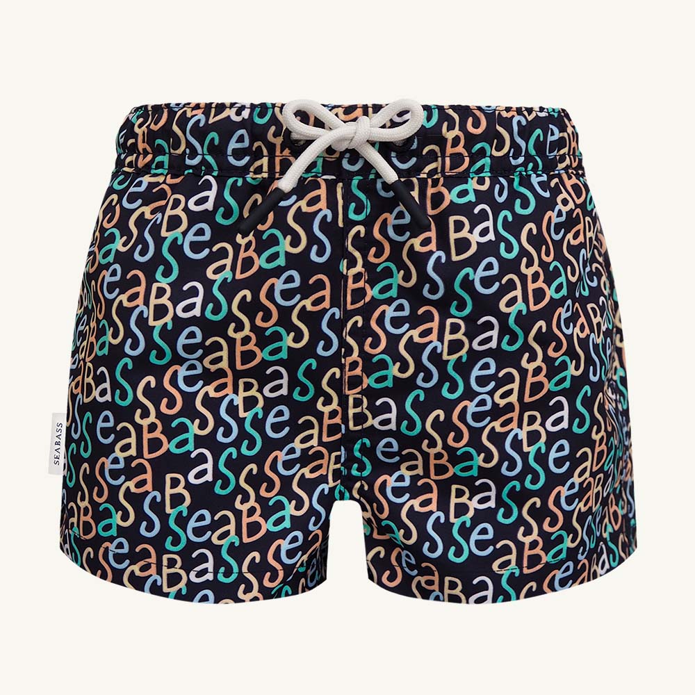 Jongens UV Zwembroek Hollywood - marineblauw logo print