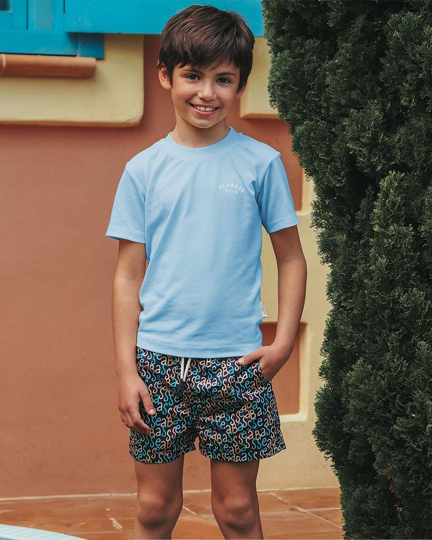 Jongens UV Zwembroek Hollywood - marineblauw logo print