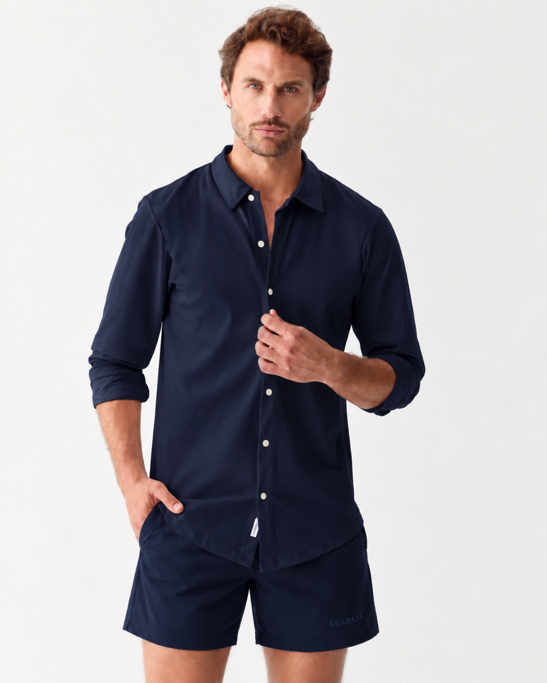 Heren Overhemd met UV-bescherming - marineblauw
