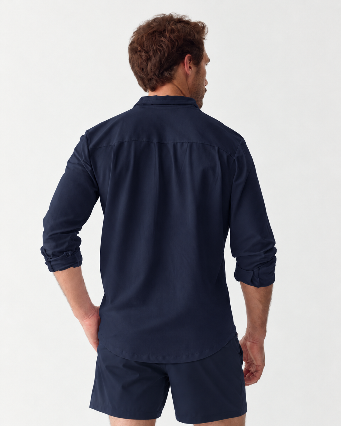 Heren Overhemd met UV-bescherming - marineblauw