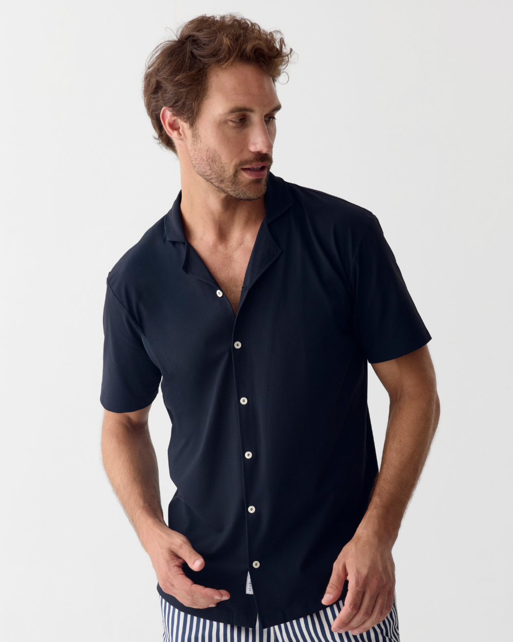 Heren Camp Shirt met UV-bescherming - marineblauw