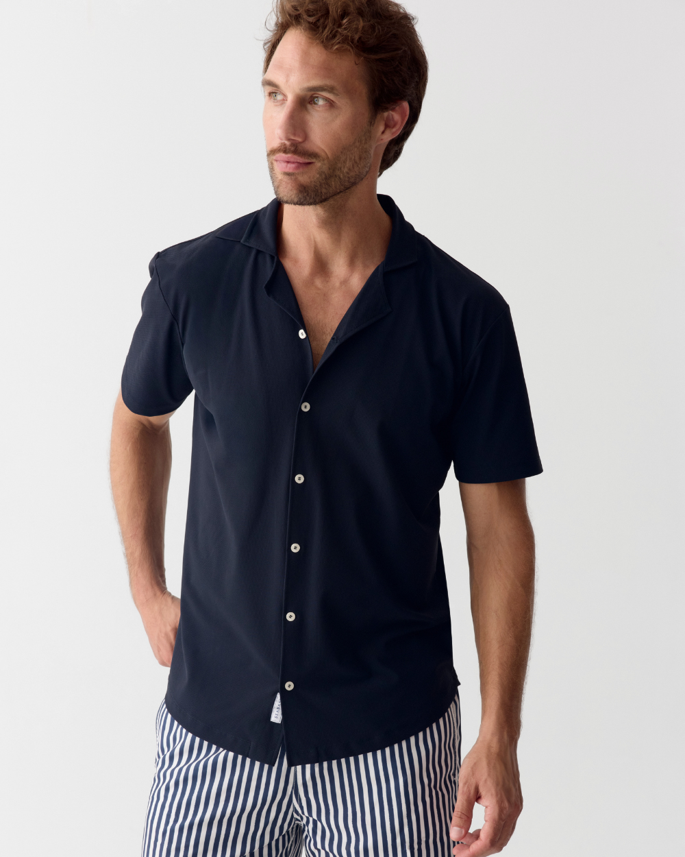 Heren Camp Shirt met UV-bescherming - marineblauw