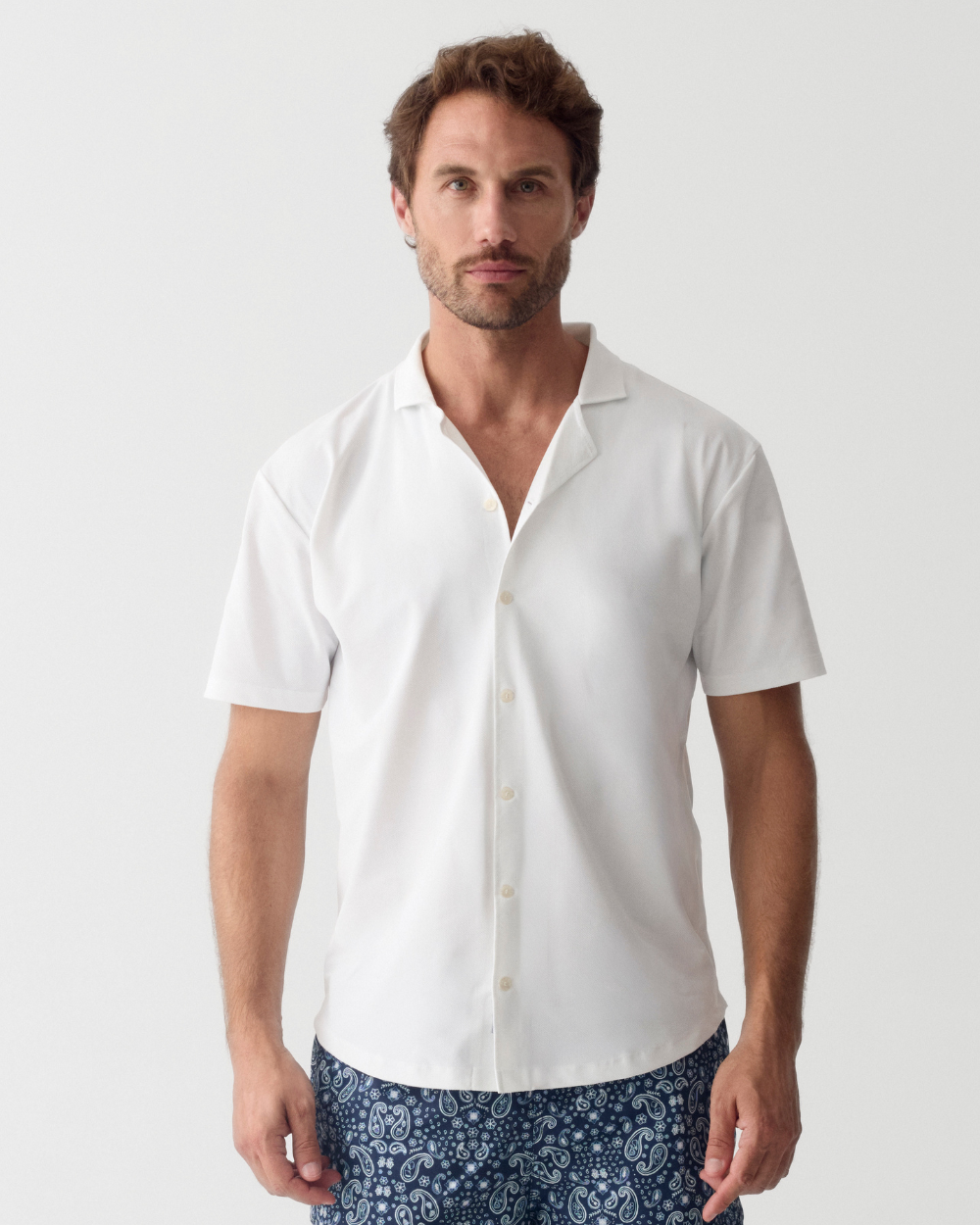 Heren Camp Shirt met UV-bescherming - wit