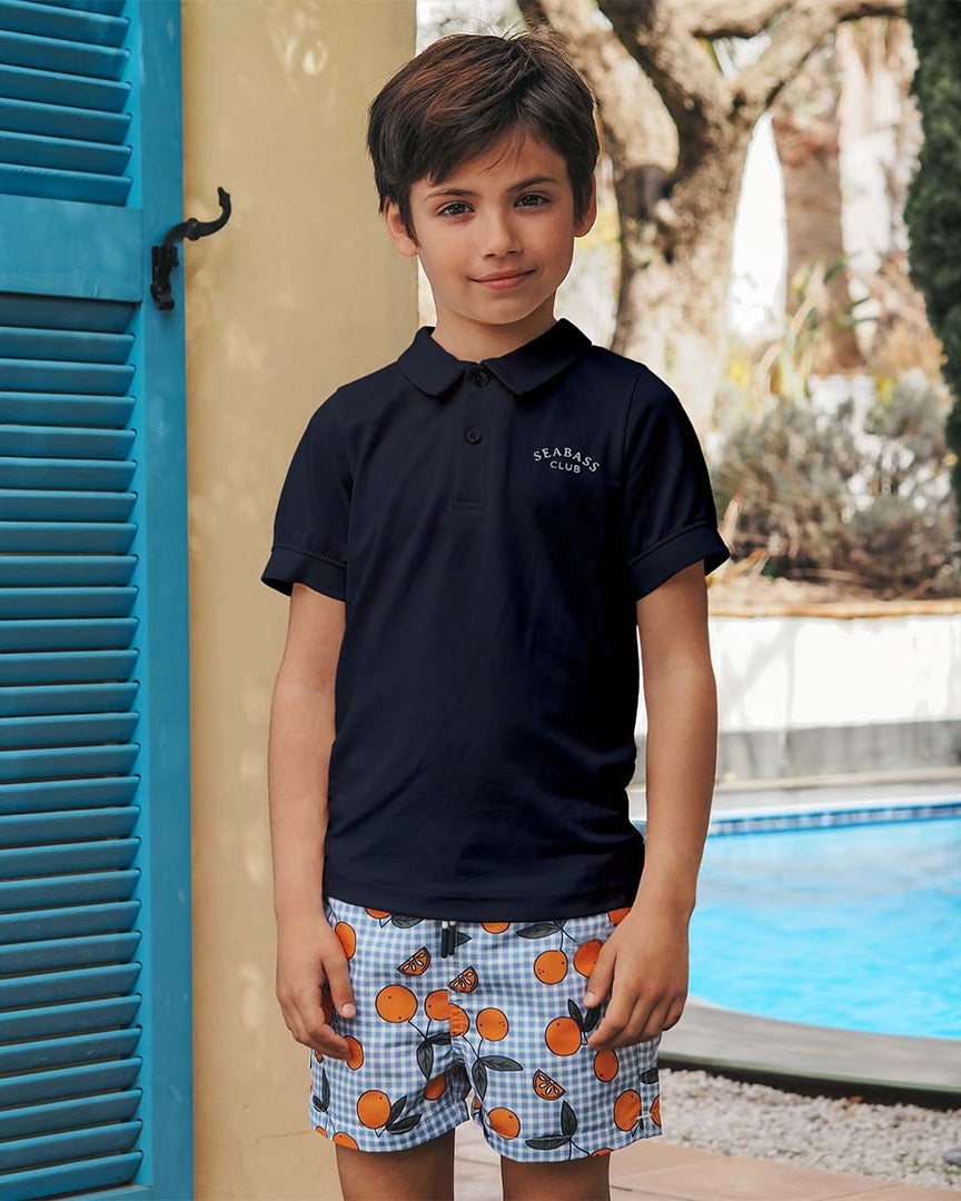 Jongens UV Zwembroek Corsica - sinaasappels blauw geruit