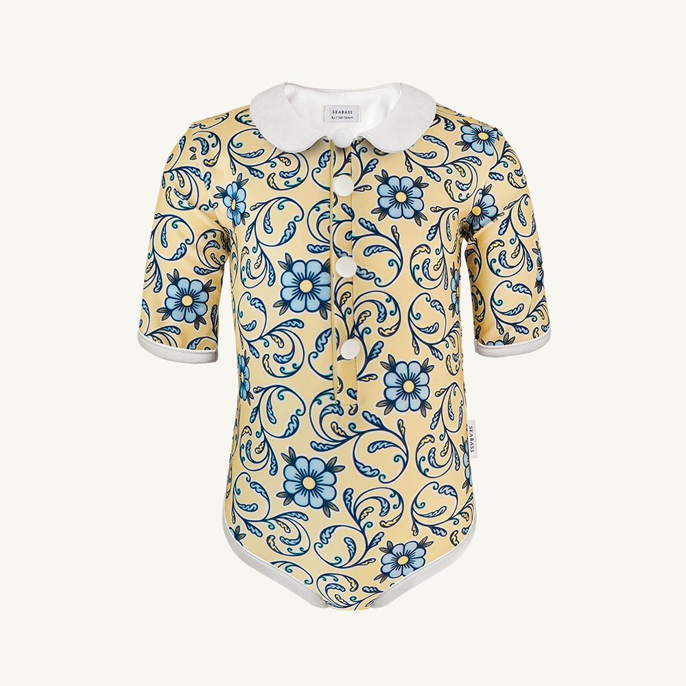 Meisje UV Badpak Coco Taormina - geel met blauwe bloemen